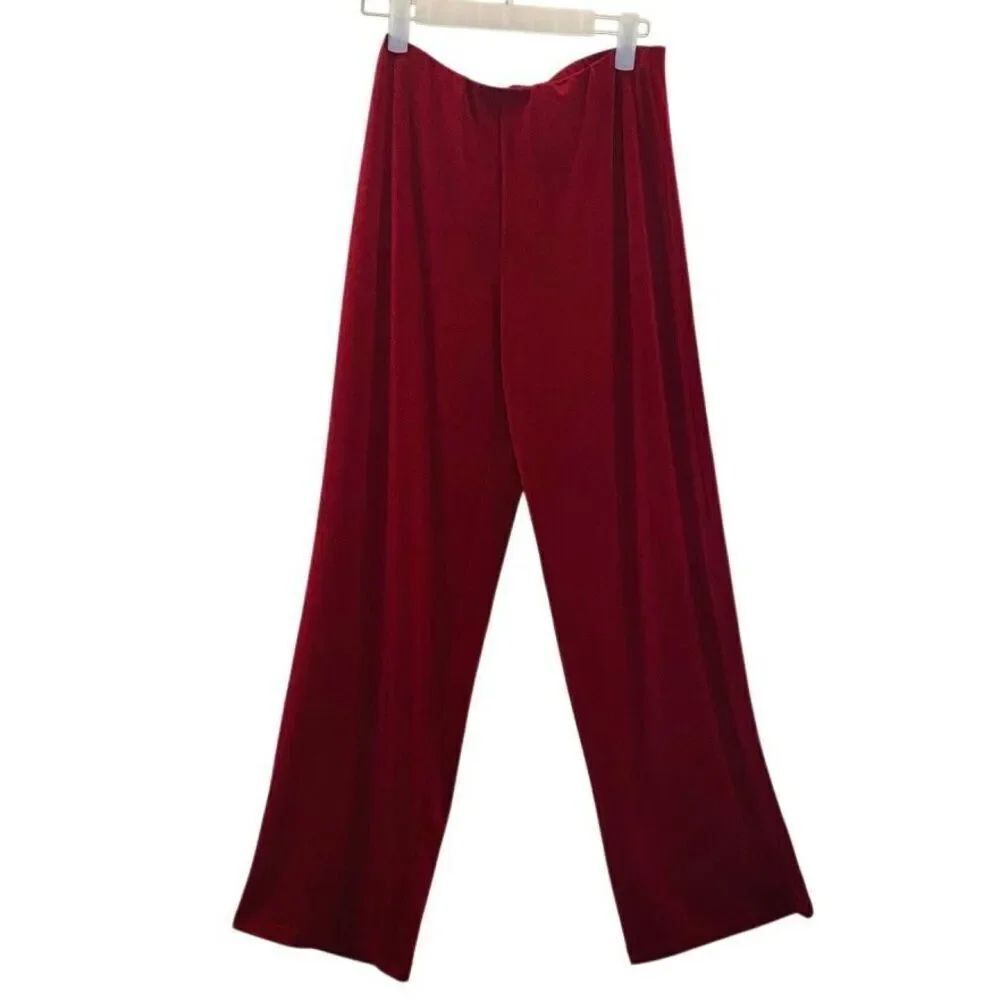 JM Collection High Rise Pull On Stretch Wide Leg Casual Pants Maroon Size Small